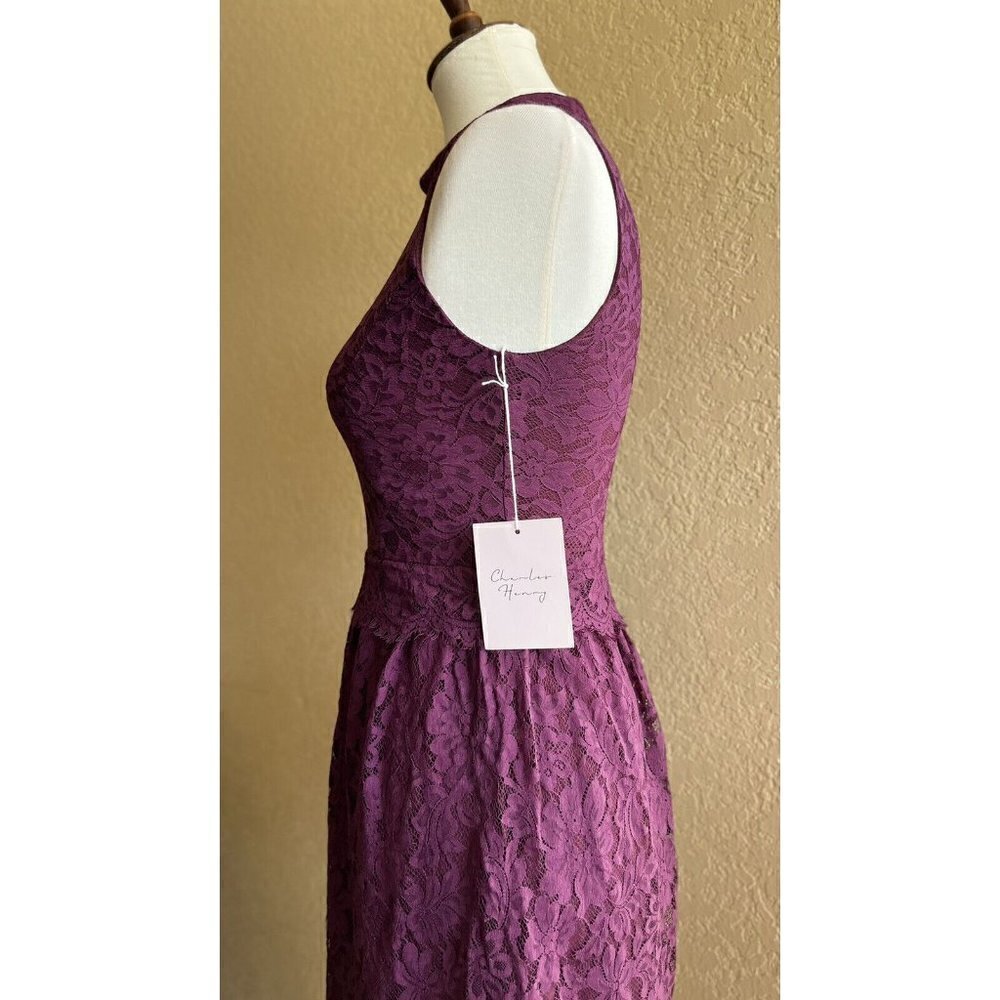 Charles Henry Burgundy Mock Neck Lace Dress XS Sleeveless Lined - Picture 11 of 11